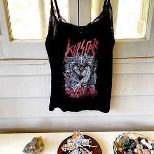 KILLSTAR Demon Creature Graphic Lace Tank Top size XL